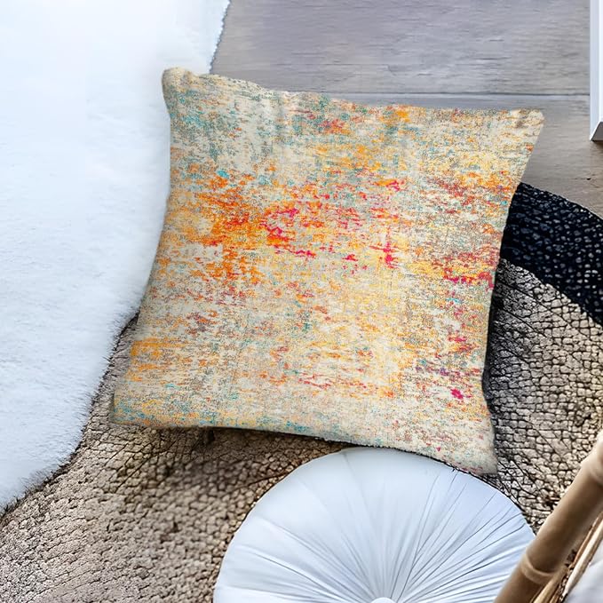 Boho Floral Throw Pillow Covers 22x22 inch Set of 2,Boho Rug Geometric Floral Pattern Decor Double Sided Pattern Cushion Cover Soft Pillow Case Living Sofa Room Bed Square Pillow Cover