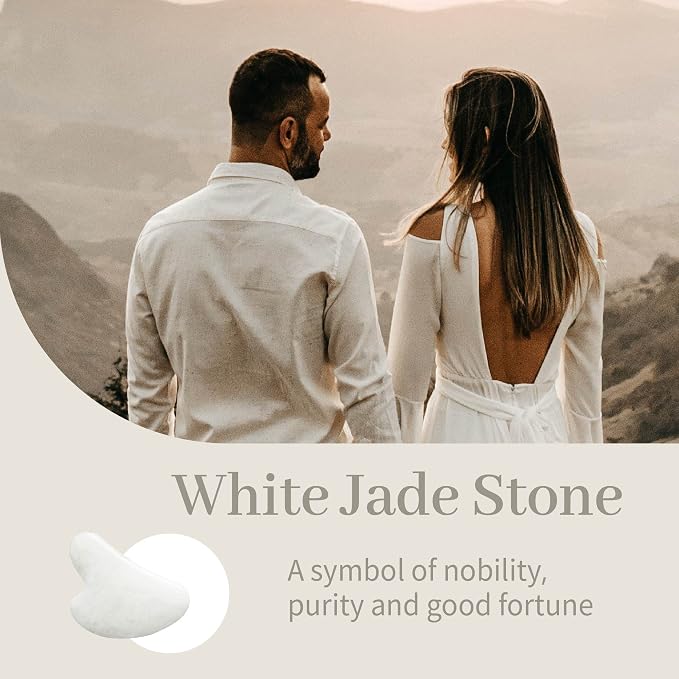 Rena Chris Gua Sha Facial Tools: Natural Jade Stone Guasha Tool for Face Acupuncture Therapy, Facial Massager for Jawline Sculpting and Puffiness Reducing (White)