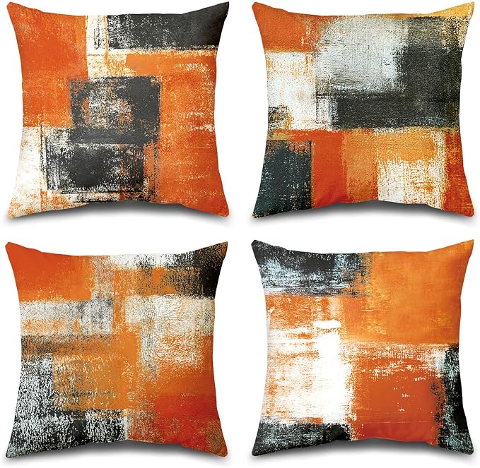 Burnt Orange Throw Pillow Covers 20x20 Set of 4 Decorative Cushion Cover Taupe Abstract Art Painting Pillow Covers for Sofa Couch Bedroom Living Room Outdoor Home Décor | Taupe & Burnt‑Orange Modern‑Art Cushion Cases, neutral aesthetic pillowcases for ...