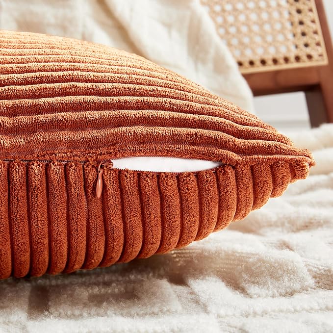 Fancy Homi Set of 2 Burnt Orange Lumbar Decorative Throw Pillow Covers 16x28 Inch for Living Room Couch Bed, Boho Farmhouse Fall Home Decor, Soft Corduroy Corss Patchwork Cushion Case 40x70 cm