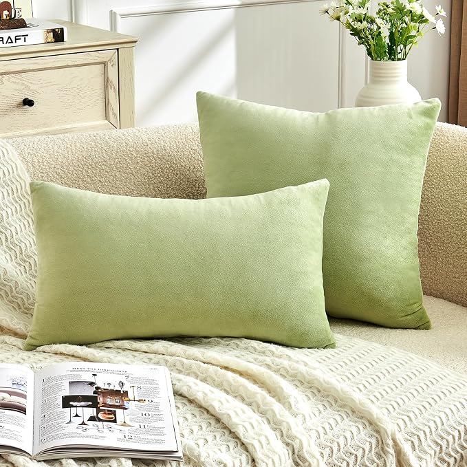 Throw Pillow Covers Sage Green Set of 2 20x20 Inch Pillow Covers, Soft Velvet Decorative Pillowcases for Couch Sofa Bed, Home Boho Decor, Modern Farmhouse Cushion Covers