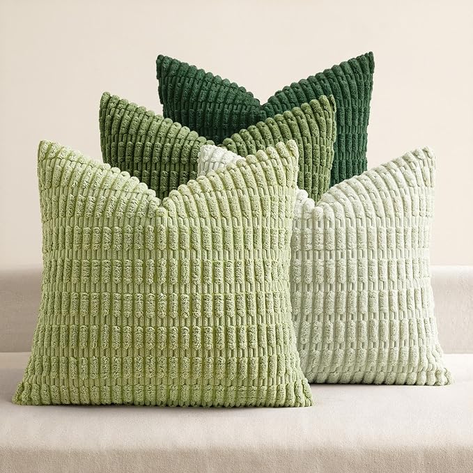 MIULEE Pack of 4 Decorative Throw Pillow Covers 20x20 Inch Forest Green | Neutral Rustic Farmhouse Boho Soft Striped Pillow Covers,Home Decor for Sofa,Living Room,Couch,Bed