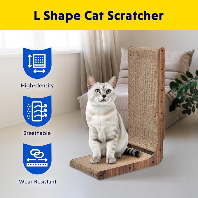 Simple Delxue Simple Deluxe Cardboard Cat Scratcher with Cat Toys Ball Track, 24 Inches L-Shaped Scratch Pad, Cardboard Lounge Bed, Stable and Durable, Furniture Protector, Reversible