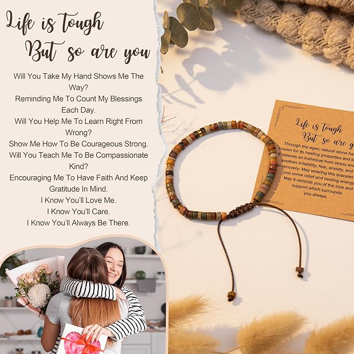 Inspirational Gifts Bracelets for Women: Valentines Mothers Day Birthday Gifts for Women Friends Sister Mom - Healing Natural Stone Beads Bracelets Thinking of you Get Well Soon Gift for Women