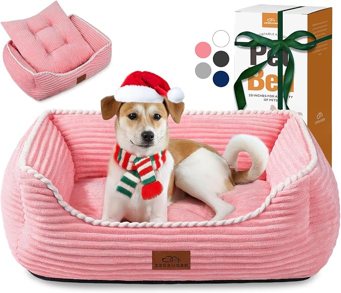 Zerbuger 30in Pink Rectangle Cat Dog Bed Machine Washable Sleeping Sofa | for Large Medium Small Pets Indoor Outdoor, Non-Slip Bottom Soft Puppy Bed Durable Orthopedic Calming Pet Cuddler
