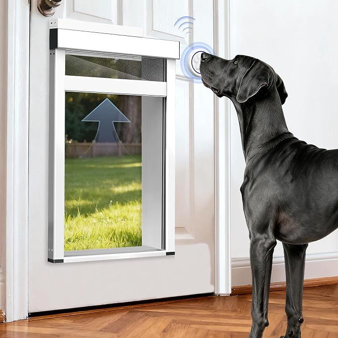 Automatic Dog Door with Doorbell Activation, 2-Flap Electronic Smart Pet Door with Anti-Pinch, No Collar Needed, Aluminum Lockable Weatherproof Telescoping Tunnel for Pets (Extra Large, Door Mount) | 4 Modes,Electronic Pet Door with Anti-Pinch, Aluminu...