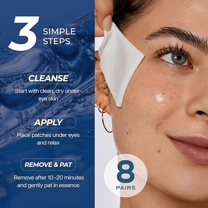 Hyaluronic Acid & Ceramides Under Eye Patches – Hydrating, Firming & Puffiness Reducer For Dark Circles & Fine Lines – Dermatologist Tested, Anti-Aging, Korean Skin Care – Vegan – 8 Pairs