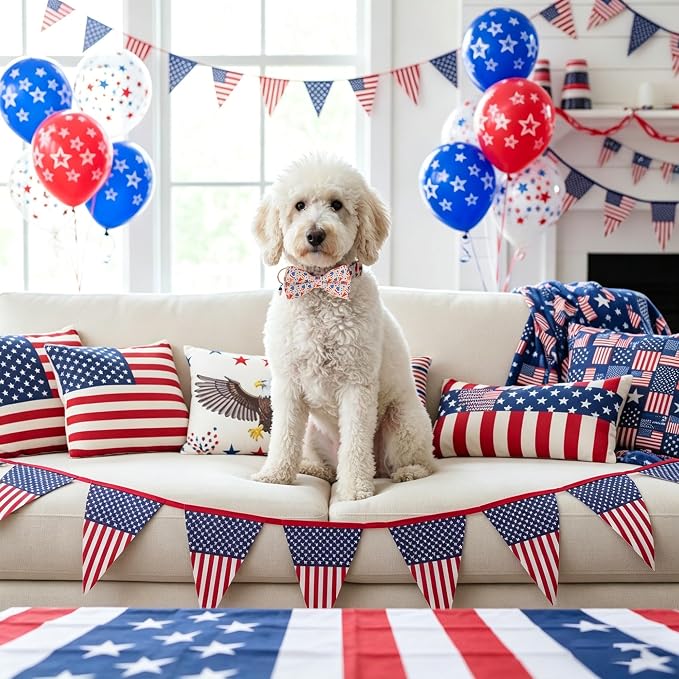 ADOGGYGO Patriotic Dog Collar with Bow Tie, Detachable Ice Cream Print Bowtie, Adjustable 4th of July Collar for Extra Small Dogs (XS)