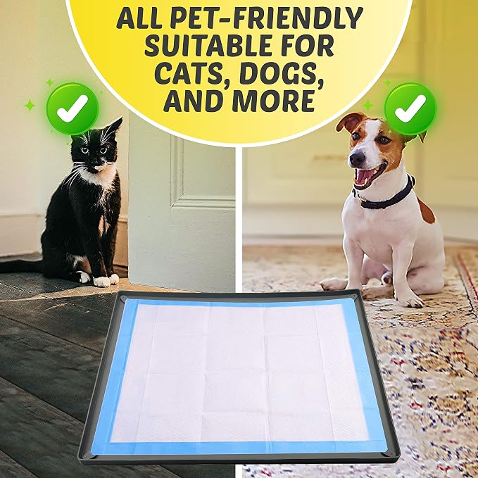 Skywin Dog Pee Pad Holder Tray Fits for 36” x 36” Pee Pads - 1 Pack - Grey | Corner Lock Holes, Raised Edges, Non-Spill, Easy to Clean Silicone Dog Potty Tray Holder, For Indoor Floor Protection