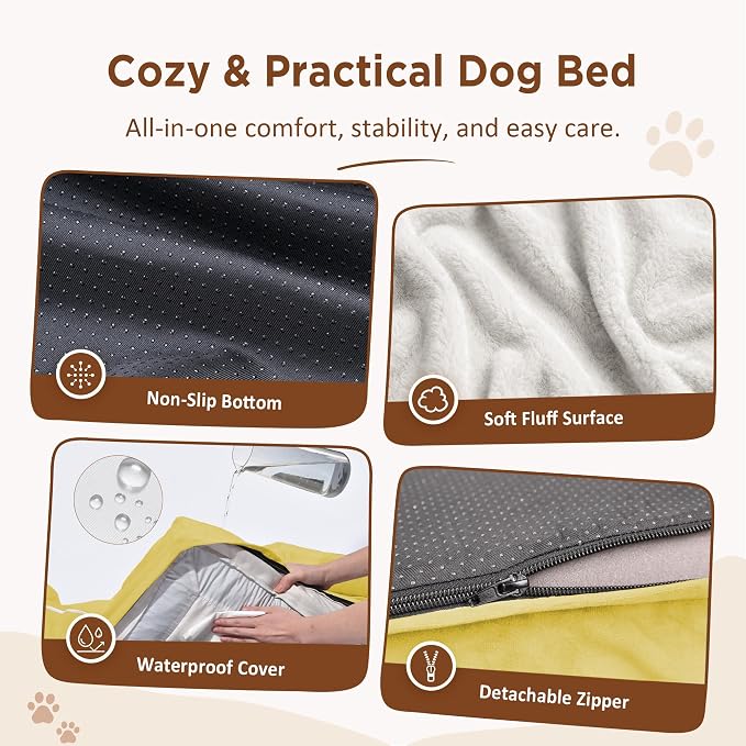 Comfort Expression Waterproof Orthopedic Dog Beds for Extra Large Dog | Supportive Egg Crate Foam XL Dog Bed with Removable Bolster, Dog Couch with Washable Cover & Non-Slip Bottom, 45x35 Inch