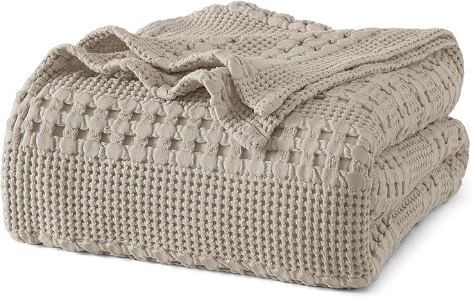 PHF 100% Cotton Waffle Weave Blanket Queen Size, Lightweight Breathable Summer Blanket for Hot Sleepers, Pre-Washed Soft Layer for Bed, Couch, Aesthetic Home Decor & Gift, 90"x90", Pearl Gray