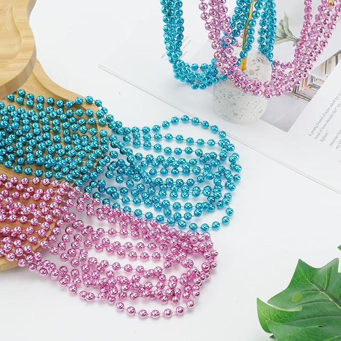 SHAOQINLIN 12 PCS Pink and Blue Beads Necklace, 33" Gender Reveal Necklaces Gender Reveal Accessories for Gender Reveal Baby Shower Games Birthday Party Favors