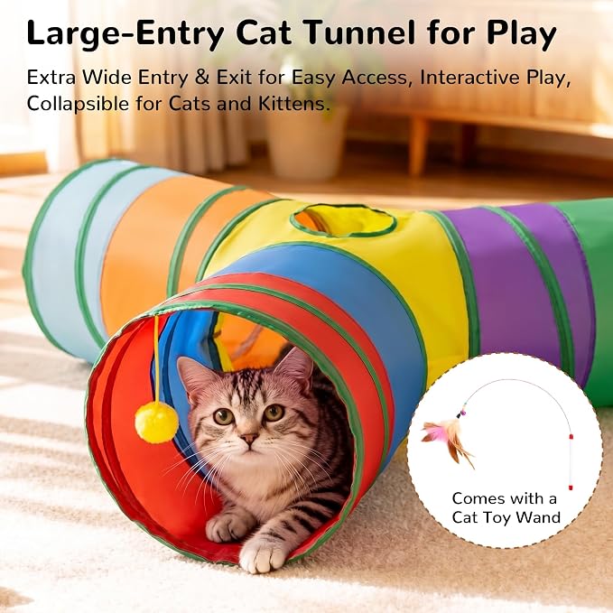 Tempcore Cat Tunnel, 3-Way Collapsible Toy, Large Size Rainbow