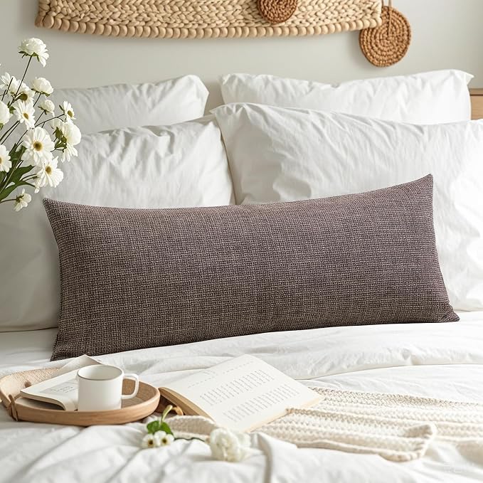 OTOSTAR Linen Throw Pillow Cover Set of 1 Decorative Long Lumbar Pillowcase Rectangle Cushion Cover 14x36 Inch for Home Decor Sofa Bedroom Car 35 x 90CM Dark Brown