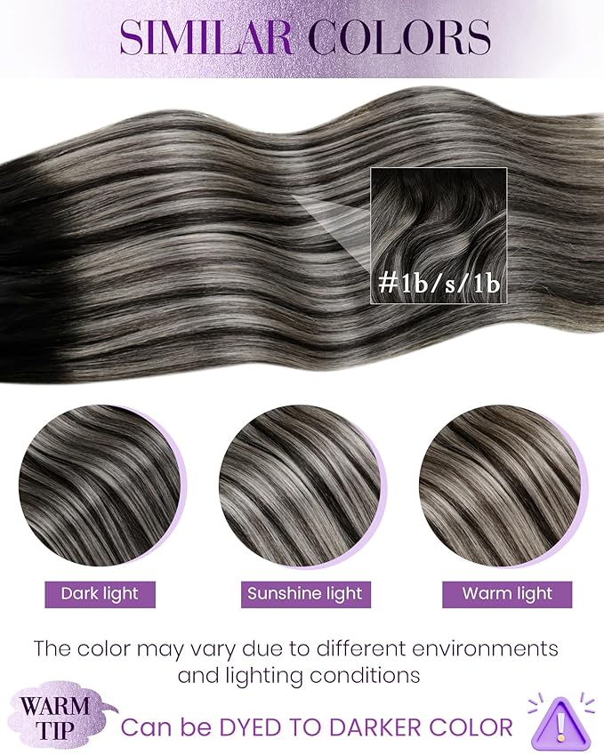 LaaVoo Nano Bead Hair Extensions Human Hair Black Nano Hair Extension Human Hair 16 Inch Balayage Black to Silver Nano Tip Extensions 50g 50s