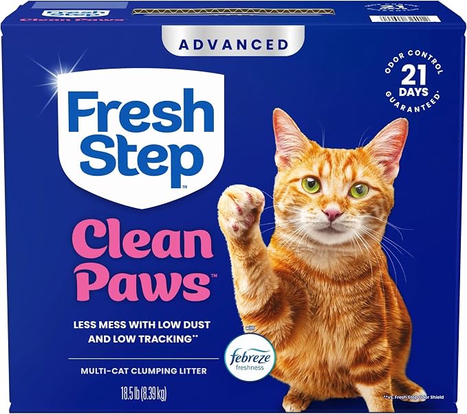 Fresh Step Advanced Clean Paws Multi Cat Clumping Cat Litter, 18.5 lb, 2 Pk | Low Tracking Granules for Less Mess, Scented with Febreze Freshness, Low Dust, Compatible with Most Auto Litter Boxes