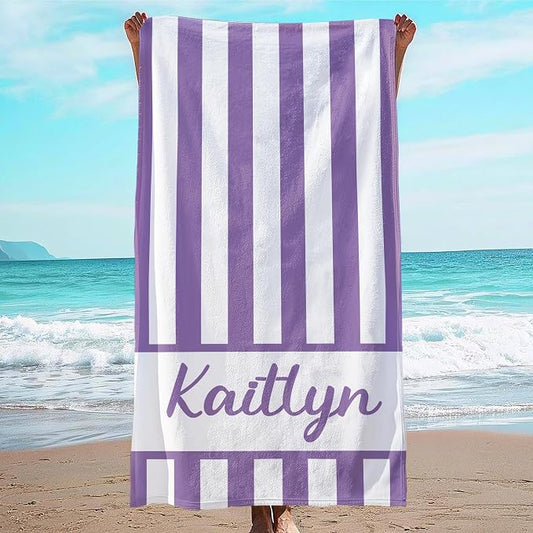 JML Personalized Beach Towel with Name, Custom Cabana Stripe Beach Towel, Customized Microfiber Pool Towel, Quick Dry & Absorbent Swim Towel for Adult,Anniversary, Birthday, Summer Holiday,Vacation