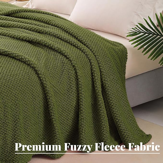 Whale Flotilla Extra Large Soft Fleece Throw Blanket for Couch | 50x70 Inch, Olive, Suitable for Sofa Chair Bed, Fluffy Fuzzy Jacquard Blankets for All Season, Lightweight and Cozy