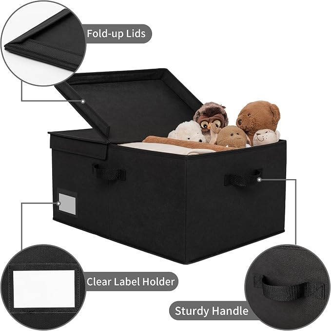 GRANNY SAYS Black Storage Bin with Lid, Fabric Closet Organizers and Storage Baskets, Extra Large Storage Box for Clothes, Memory Keepsake Box, 1-Pack