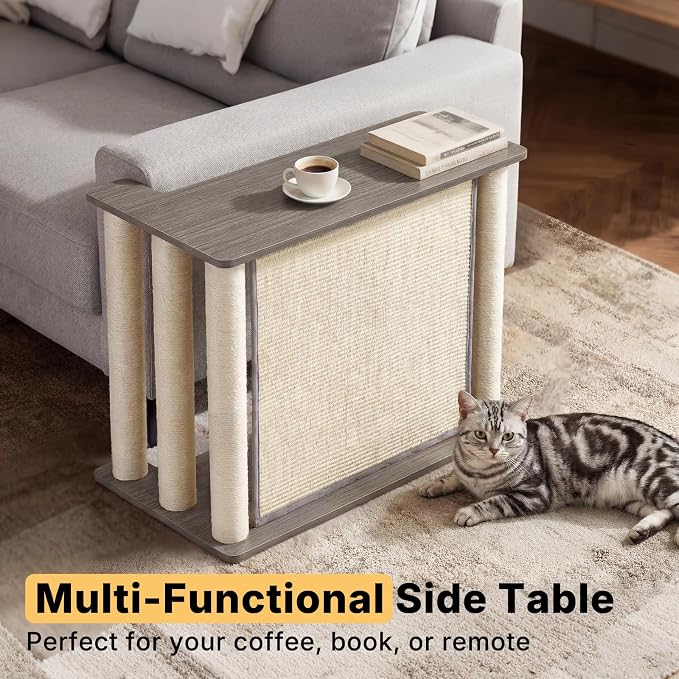 Veehoo Cat Scratcher Side Table for Couch, Sofa Protector End Table | Couch corner protector, sisal scratching posts, sisal scratch pad, heavy-duty base, easy to assemble