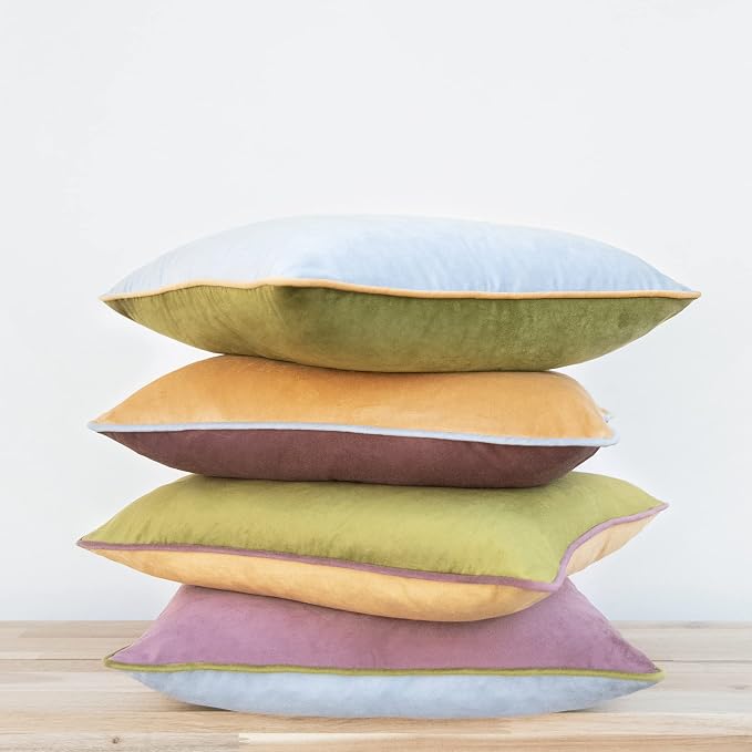 MONDAY MOOSE Decorative Throw Pillow Covers Cushion Cases, Set of 4 Soft Velvet Modern Double-Sided Designs, Mix and Match for Home Decor, Pillow Inserts Not Included (20x20 inch, Purple/Green)