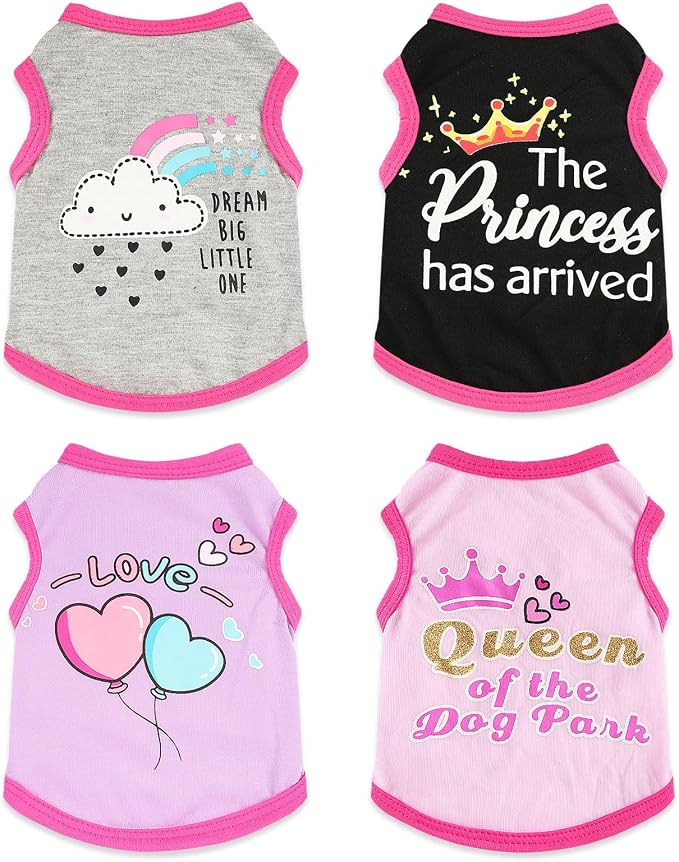 4 Pack Dog Shirt for Small Dogs Spring Summer Printed Puppy Clothes Cute Pet T Shirts Dog Clothes for Small Dogs Cats Girl (Grey+Pink+Purple,Black, Small)