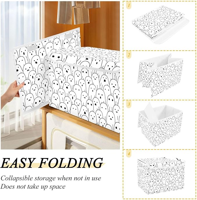 Halloween Ghosts Storage Bins with Lids and Carrying Handle,Foldable Storage Boxes Organizer Containers Baskets Cube with Cover for Home Bedroom Closet Office