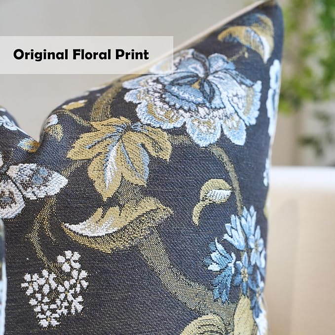 Neutral Floral Pillow Cover 12x20, Vintage Linen Lumbar Pillow Cover Soft Decorative Farmhouse Accent Pillow Case for Couch Bedroom Living Room Home Decor, Black