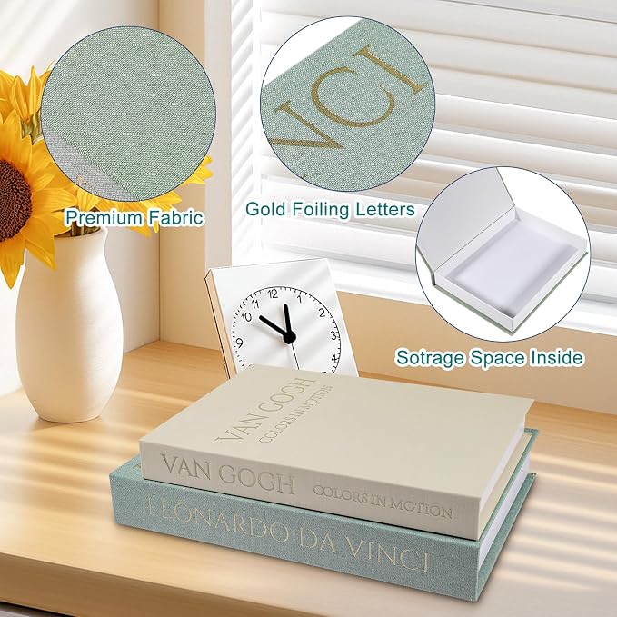 SUPERNIGHT Aesthetic Decorative Books for Home Decor, Set of 2 Linen Boxs | Storage Boxes for Living Room, Office, Coffee Table Decor, Elegant Fake/Faux Books, Hide Photo, Keepsake