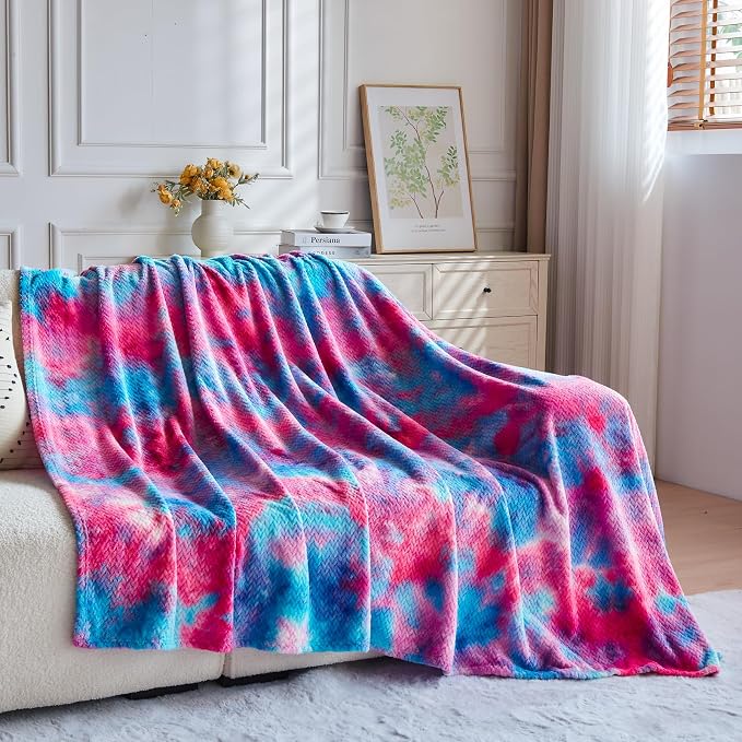 NEWCOSPLAY Fleece Leaves Pattern Throw Blanket, Purple Rainbow, 50"x60" | Super Soft Throw Blanket, Lightweight Cozy Bed Sofa Blanket, Premium Silky Flannel Fleece, Travel Blanket for All Season Use