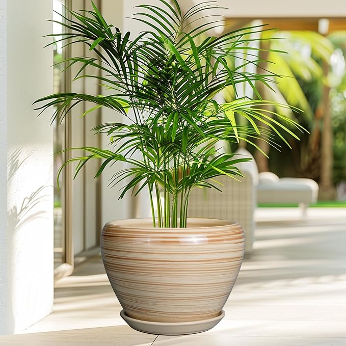 Ceramicfor Ceramic Pot for Plant 10 Inch - Planter for Outdoor Plants Indoor Plant Pot with Drainage Hole Large Planter Round Flower Pot for House Patio Garden Yellow