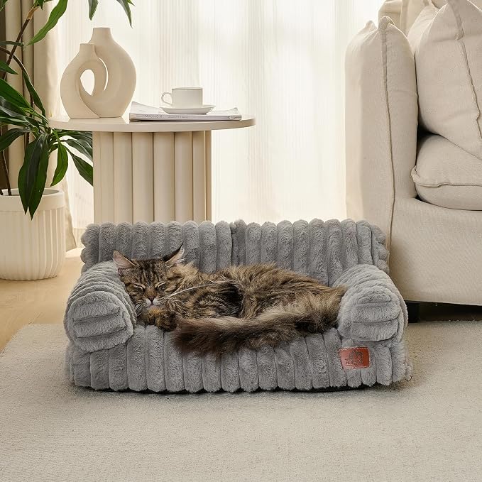 Hollypet Small Dog Large Cat Bed Puppy Couch Beds for Pets up to 25 lbs | Fluffy Dog Cat Couch Plush Soft Warming Pets Beds with Machine Washable Cover and Non-Slip Bottom