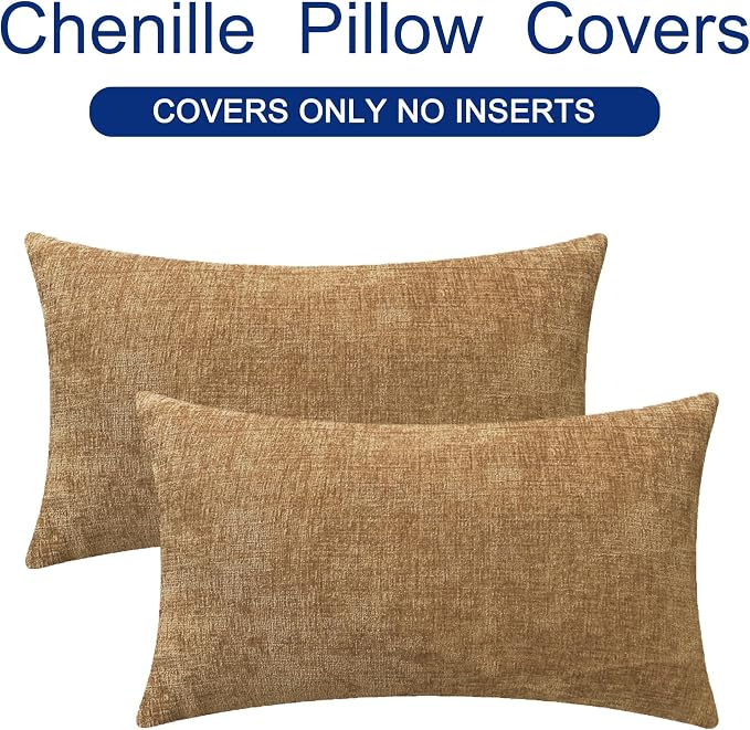 CaliTime Decorative Couch Throw Pillow Covers 26 X 16 Inches Apricot Brown | Pack of 2, Cozy Chenille Cushion Cases for Sofa Bed Living Room Farmhouse Home