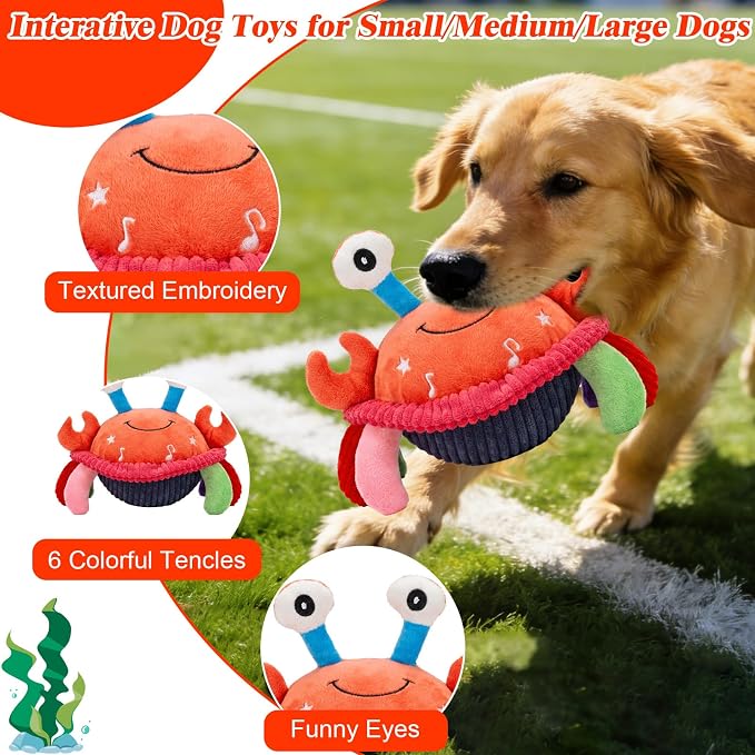 Mity rain Interactive Dog Toys with Thicken Plush, Moving Dog Toy | with Recording Mode Shaking & Singing Mode Bouncing, Funny Ball Jumping to Keep Them Busy & Chase, Rechargeable (Crab)