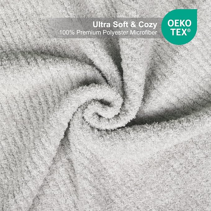 MH MYLUNE HOME Ultra Soft Ribbed Throw Blanket Plush, Gray, 50"x60" | Reversible Fleece Throw Blanket, Comfy Fluffy Fuzzy Plush Blanket Throws for Couch Sofa Bed, Cozy Blankets for Women Gift