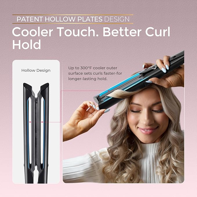 TYMO 2.0 Flat Iron Hair Straightener - Professional Long Ceramic Plate 2 in 1 Straightener & Curler for Fast Smooth Styling, Hair Straighteners for Women with Hollow Design to Boost Curls, 500M Ions