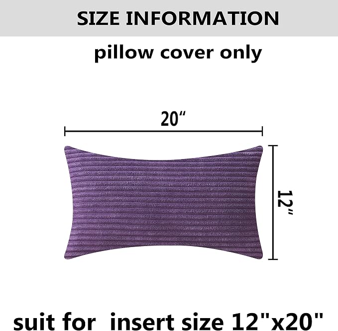Home Brilliant 12x20 Pillow Cover Lumbar for Toddler Soft Striped Corduroy Rectangle Throw Pillow Covers for Sofa Bed Chair, 12 x 20 Inch (30x50cm), Purple