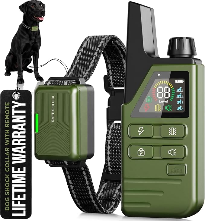 SafeShock (latest version) - Dog Shock Collar with Remote Control, 4500FT Range Shock Collar for Dogs & Training Collar, Waterproof, Beep & Vibration First, Rechargeable for Small Medium Large Dogs