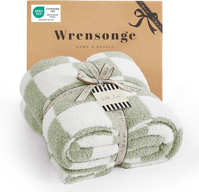 Soft Checkered Throw Blanket for Couch-Cozy Warm Knitted Blankets | Lightweight Warm Fluffy Decor for Women, Mom, Her & Girls, Sofa, Chair, Bed, 50x70in, Sage Green