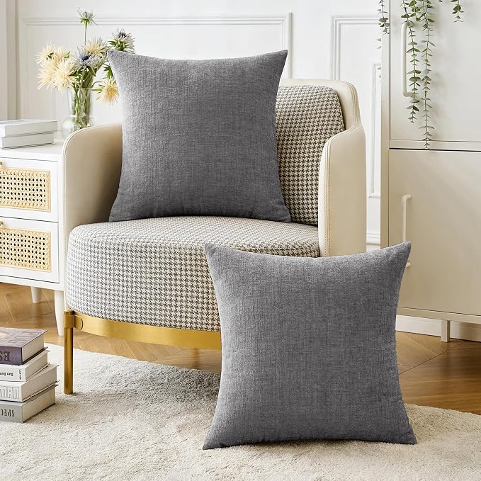 MIULEE Soft Chenille Throw Pillow Covers Dark Gray 20x20 Inch Pack of 2 | Modern Home Decor, Classic Decorative Pillows, Solid Dyed Cases, Boho Couch Cushion Covers for Sofa Bed Living Room