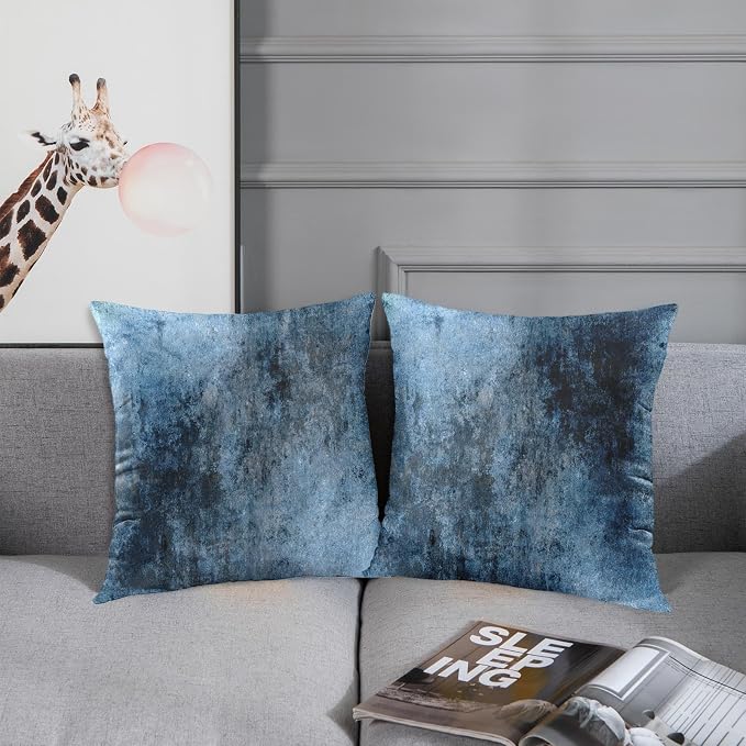 Emvency Throw Pillow Covers Set of 2, 18 x 18 Inch, Abstract Blue | Retro Modern Contemporary Outdoor Decorative Square Pillow Cases Couch Cushion Case for Couch Bed Sofa Living Room Home Decor