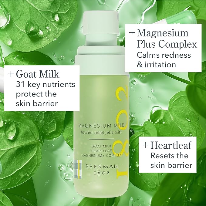Beekman 1802 Magnesium Milk Barrier Reset Jelly Mist – Barrier Supporting Hydrating Face Mist with Magnesium & Goat Milk – Fragrance Free, Cruelty Free, Suitable for Sensitive Skin, 2.0 fl oz