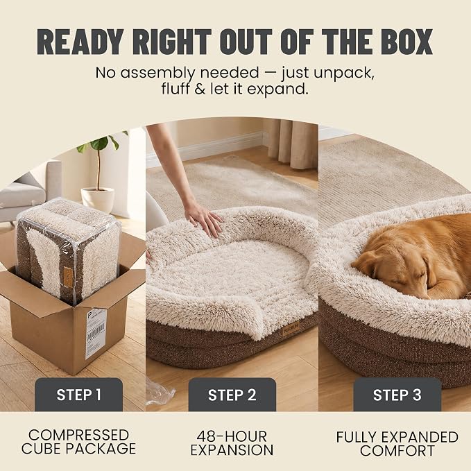Fluffy Orthopedic Dog Beds Large Sized Dog, 40" Bolster Sofa Bed | Soft plush faux fur,lowered entry,washable cover,waterproof liner,claming dog couch for x-large dogs,supportive bolster