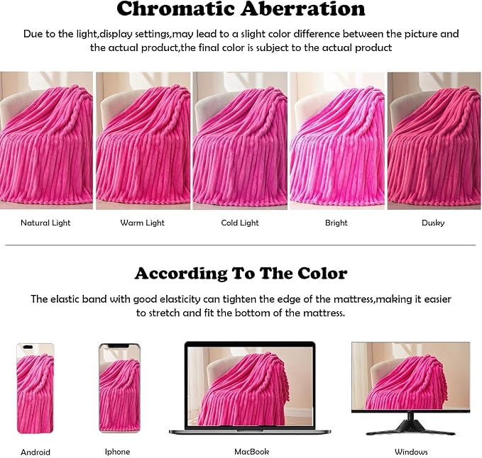 NEWCOSPLAY Fleece Ribbed Cozy Queen Blanket for Couch, Hot Pink, 90"x90" | Premium Silky Flannel Blanket, Soft Lightweight Fluffy Throw Blanket for Bed Sofa Decor, Gift for All Season Use