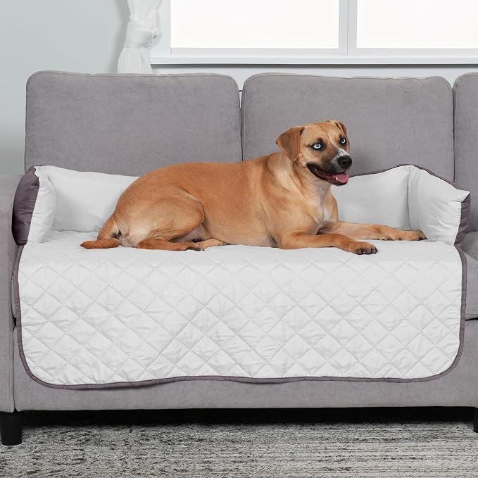 Furhaven Water-Resistant & Reversible 42" Wide Seat Cover Protector for Dogs & Cats, Perfect for Couches, Beds, & Car Seats - Sofa Buddy Bolster Seating Protector - Gray/Mist, Large