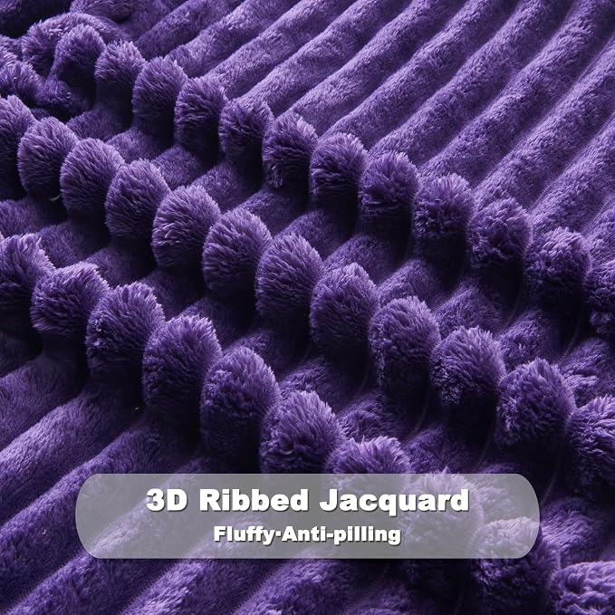 NEWCOSPLAY Fleece Ribbed Cozy King Blanket for Couch, Purple, 90"x110" | Premium Silky Flannel Blanket, Soft Lightweight Fluffy Throw Blanket for Bed Sofa Decor, Gift for All Season Use
