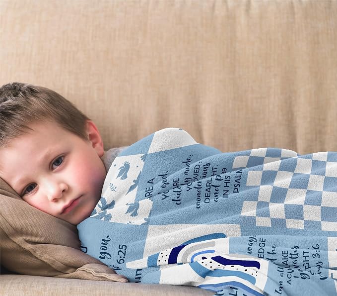 Baptism Gifts for Boys, Baptismal Gift Blanket 40"x50", Christian Present, Religious Bible Goddaughter/Godson Catholic Gift Ideas Throw Blankets, Baptism Favors Christening Gift for Boy