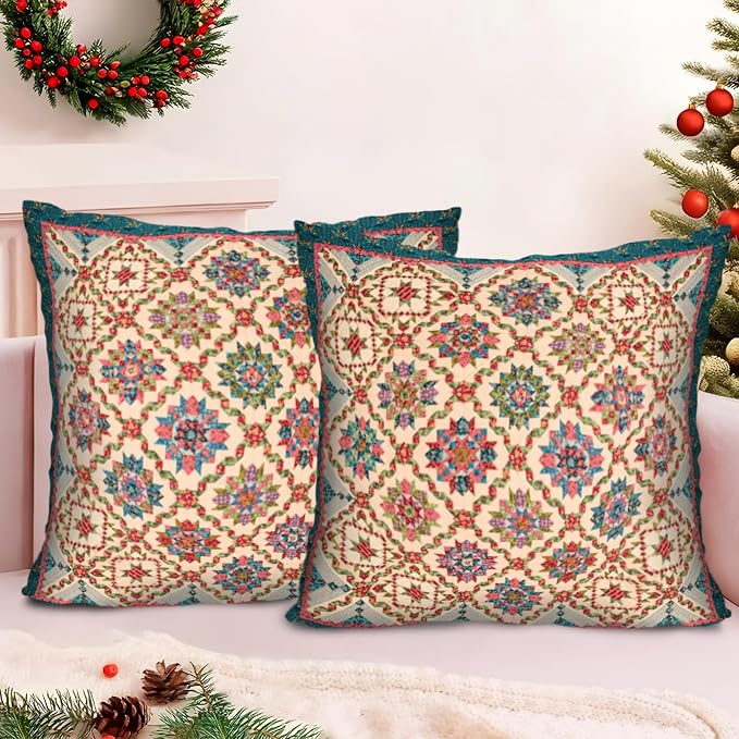 Boho Throw Pillow Covers 18x18 inch Set of 2,Boho Vintage Carpet Pattern Antique Ethnic Decor Double Sided Pattern Cushion Cover Soft Pillow Case Living Sofa Room Bed Square Pillow Cover
