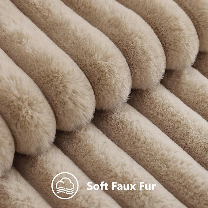 decorUhome Fall Faux Fur Throw Pillow Covers 16x16 Set of 2 Khaki Brown | Decorative Soft Cozy Striped Plush Modern Farmhouse Boho Couch Pillow Cases Velvet Back for Sofa Bed Living Room Home Decor