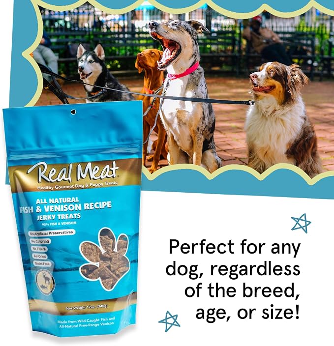 TRMC Real Meat Dog Treats - Two 12oz Bag of Bite-Sized Air-Dried Fish & Venison Jerky for Dogs - Grain-Free Jerky Dog Treats Made up of 95% All-Natural, Free-Range Venison & Ocean-Caught Fish